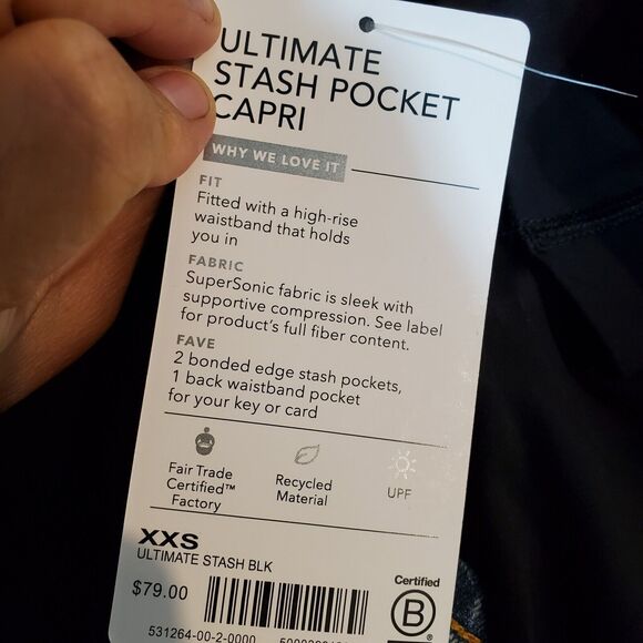 Athleta Ultimate Stash Pocket Capri Black Leggings Size XXS NWT - Picture 5 of 12